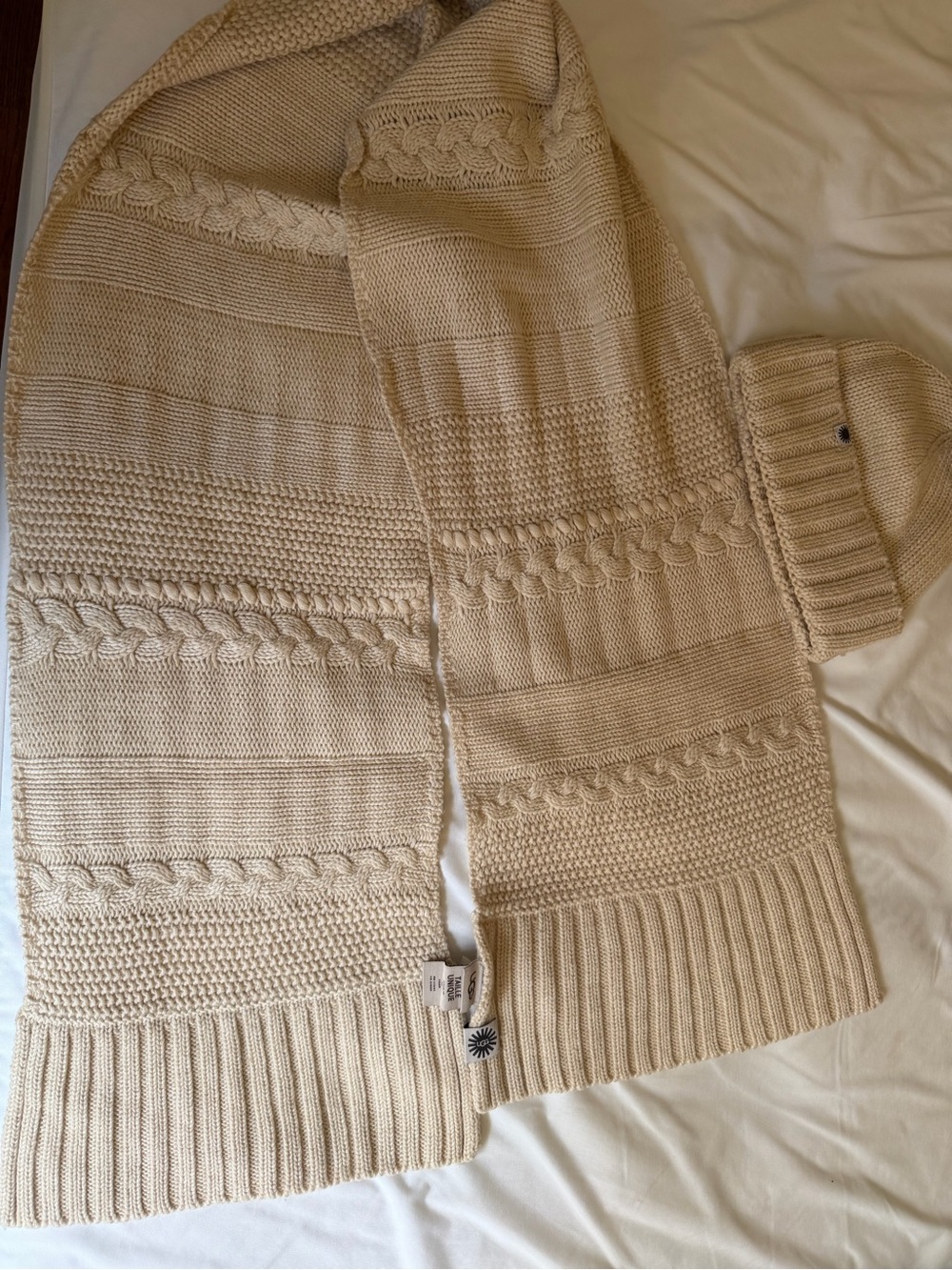UGG Cream Cable Knit Scarf and Beanie